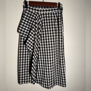 H&M Divided Midi Wrap Skirt with Side Ruffle Black and White Check Print